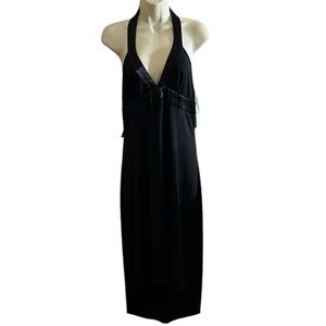 Rampage XL black V-neck halter dress high low satin trim NWT